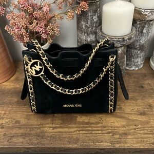 Michael Kors Black Suede Mina Chain Shoulder Bag